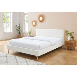Lit double ANDREAS laine bouclée blanche sommier 140x190cm inclus