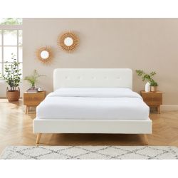 Lit double ANDREAS laine bouclée blanche sommier 140x190cm inclus