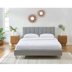 Lit double MARIUS tissus gris perle 160x200 sommier inclus
