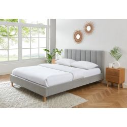 Lit double MARIUS tissus gris perle 160x200 sommier inclus