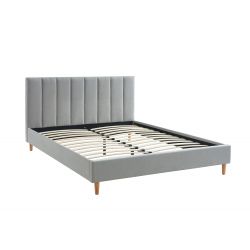 Lit double MARIUS tissus gris perle 160x200 sommier inclus