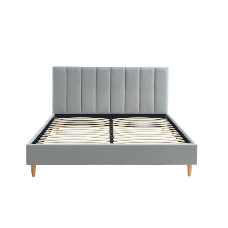 Lit double MARIUS tissus gris perle 160x200 sommier inclus