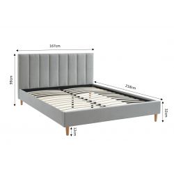 Lit double MARIUS tissus gris perle 160x200 sommier inclus