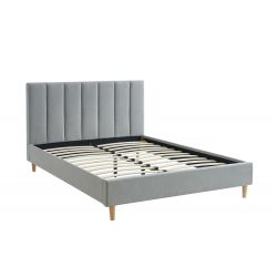 Lit double MARIUS tissus gris perle 140x190 sommier inclus