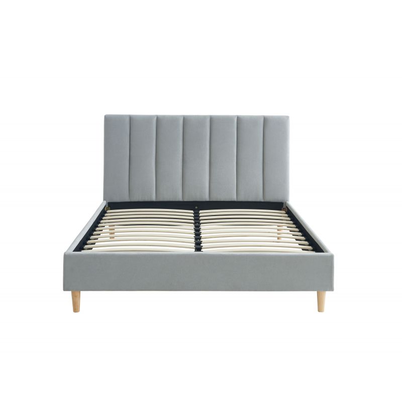 Lit double MARIUS tissus gris perle 140x190 sommier inclus