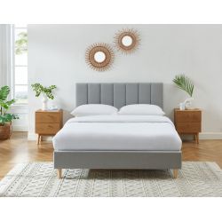 Lit double MARIUS tissus gris perle 140x190 sommier inclus