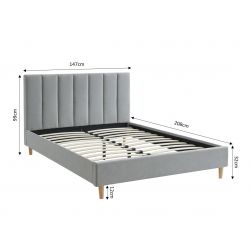 Lit double MARIUS tissus gris perle 140x190 sommier inclus