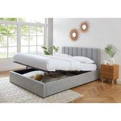 Lit coffre MARIUS tissus gris perle 160x200 sommier inclus