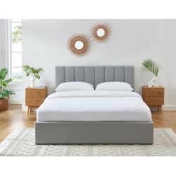 Lit coffre MARIUS tissus gris perle 160x200 sommier inclus