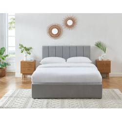 Lit coffre MARIUS tissus gris perle 140x190 sommier inclus