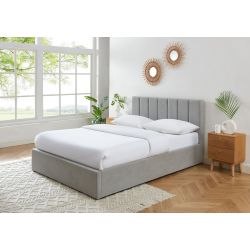 Lit coffre MARIUS tissus gris perle 140x190 sommier inclus