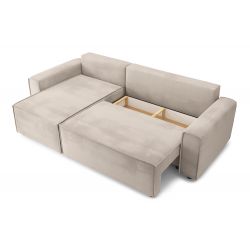 Canapé d'angle MIRA convertible velours grège 4 places