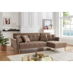 Canapé d'angle AROMA convertible 5 places velours taupe
