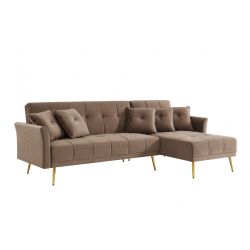 Canapé d'angle AROMA convertible 5 places velours taupe