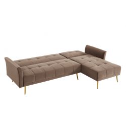 Canapé d'angle AROMA convertible 5 places velours taupe