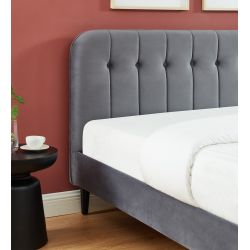 Lit ANDREvelours gris anthracite160x200 sommier inclus