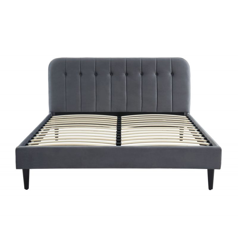 Lit ANDREvelours gris anthracite160x200 sommier inclus