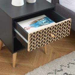 Table de chevet CAPUCINEnoir et effet bois 1 tiroir