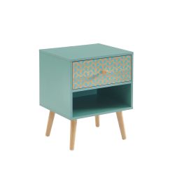 Table de chevet CAPUCINEvert de gris et effet bois 1 tiroir