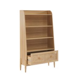 Bibliothèque PABLO cannage rotin et effet chêne 3 étagères