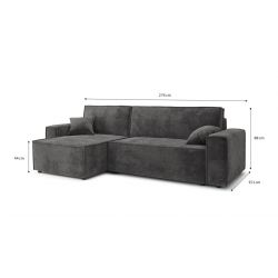 Canapé d'angle ANATOLE en velours anthracite avec fonction convertible 