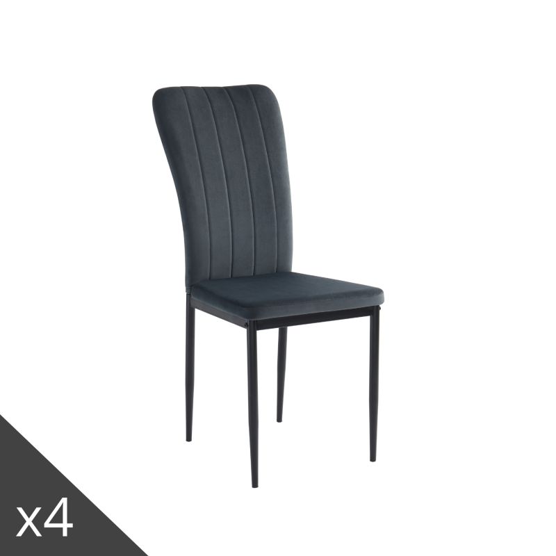 Lot de 4 chaises POPPY velours gris anthracite pieds en métal noir