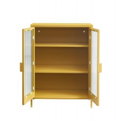 Buffet PANTONE jaune moutarde portes en verre cannelé