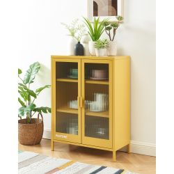 Buffet PANTONE jaune moutarde portes en verre cannelé