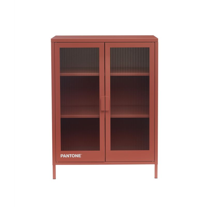 Buffet PANTONE terracotta portes en verre cannelé