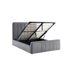 Lit coffre GATSBY velours gris anthracite 140x190 sommier inclus