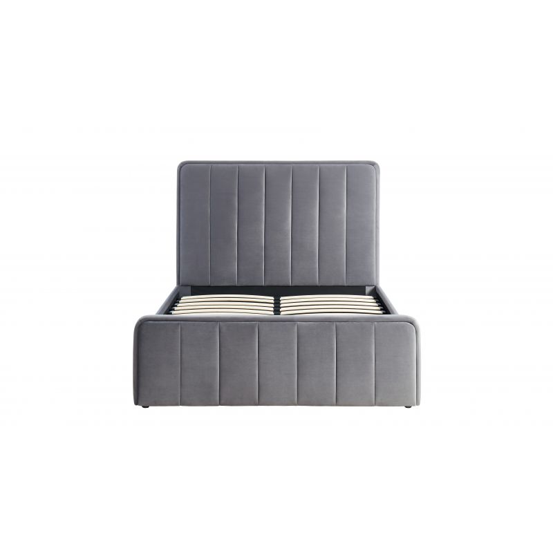 Lit coffre GATSBY velours gris anthracite 140x190 sommier inclus