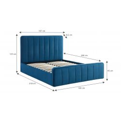 Lit coffre GATSBY velours bleu canard 160x200 sommier inclus