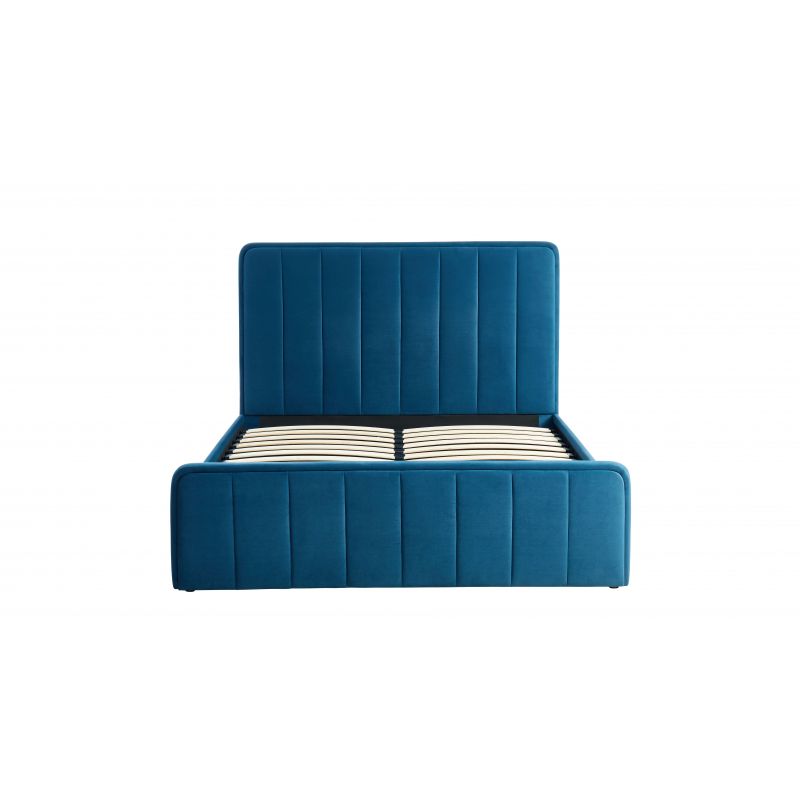 Lit coffre GATSBY velours bleu canard 160x200 sommier inclus
