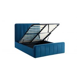 Lit coffre GATSBY velours bleu canard 140x190 sommier inclus
