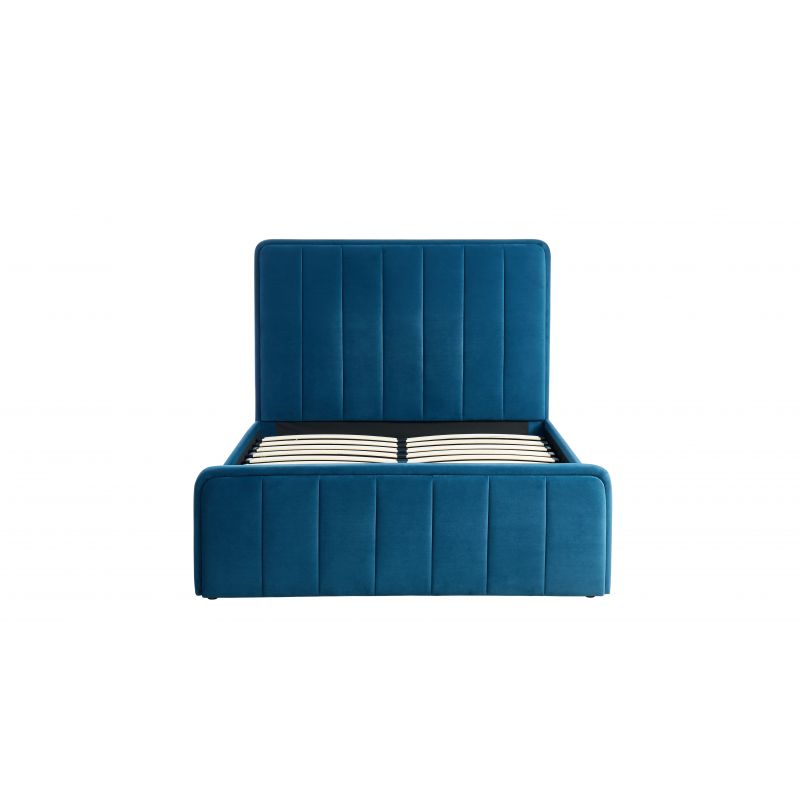 Lit coffre GATSBY velours bleu canard 140x190 sommier inclus