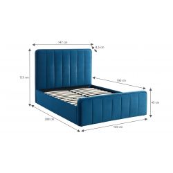 Lit coffre GATSBY velours bleu canard 140x190 sommier inclus