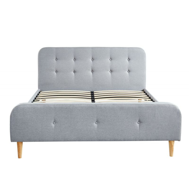 Lit double LOLA tissu gris perle 140x190 sommier inclus