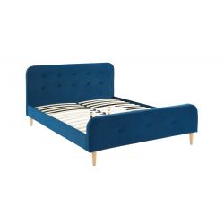 Lit double LOLA tissu bleu canard 140x190 sommier inclus