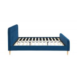 Lit double LOLA tissu bleu canard 140x190 sommier inclus