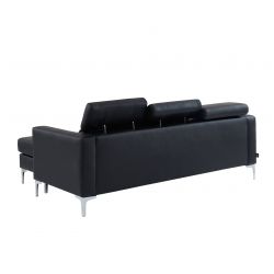 Canapé d'angle MIRISA XL en PU noir et pieds en métal 6 places et 3 coussins inclus