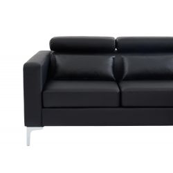Canapé d'angle MIRISA XL en PU noir et pieds en métal 6 places et 3 coussins inclus