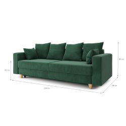 Canapé droit KRISTIconvertiblevelours cotêlé vert 