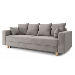 Canapé droit KRISTIconvertiblevelours cotêlé gris clair 
