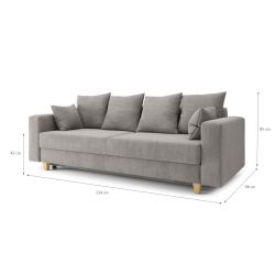 Canapé droit KRISTIconvertiblevelours cotêlé gris clair 