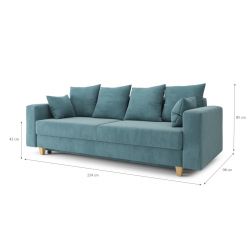 Canapé droit KRISTIconvertiblevelours cotêlé bleu clair
