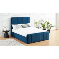 Lit coffre GATSBY velours bleu canard 140x190 sommier inclus