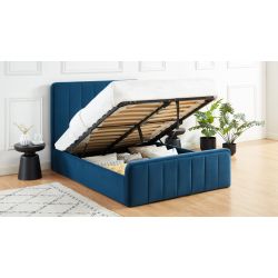 Lit coffre GATSBY velours bleu canard 140x190 sommier inclus