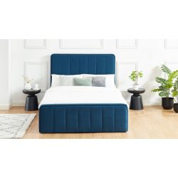 Lit coffre GATSBY velours bleu canard 140x190 sommier inclus