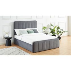 Lit coffre GATSBY velours gris anthracite 140x190 sommier inclus