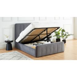 Lit coffre GATSBY velours gris anthracite 140x190 sommier inclus
